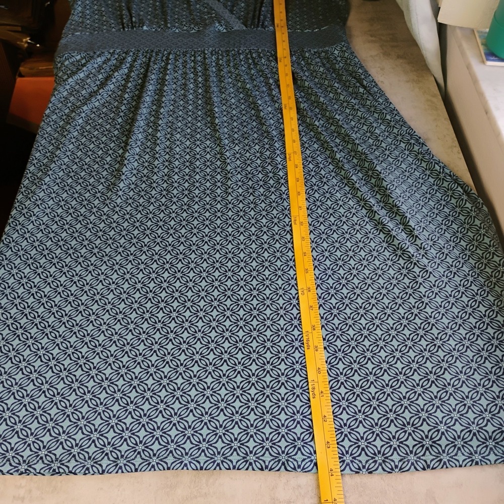 LL Bean Midi Dress Womens 2X Blue Geometric Floral Comfy Soft Casual Lightweight - Picture 9 of 10